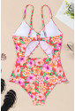 Floral Ruffle Trim Cutout Knotted One Piece Swimsuit