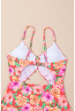 Floral Ruffle Trim Cutout Knotted One Piece Swimsuit