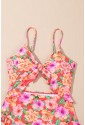 Floral Ruffle Trim Cutout Knotted One Piece Swimsuit