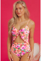 Floral Ruffle Trim Cutout Knotted One Piece Swimsuit