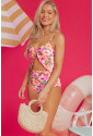 Floral Ruffle Trim Cutout Knotted One Piece Swimsuit