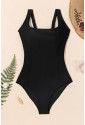 Black Solid Criss Cross Backless Square Neck One Piece Swimsuit