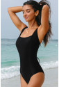 Black Solid Criss Cross Backless Square Neck One Piece Swimsuit