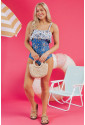 Sky Blue Floral Printed Ruffle Removable Strap One Piece Swimsuit