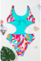 Abstract Geometry Print Daring Cutout Reversible One Piece Swimsuit