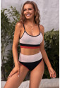 Spaghetti Straps Colorblock Ribbed High Waist Bikini