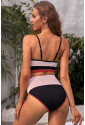 Spaghetti Straps Colorblock Ribbed High Waist Bikini