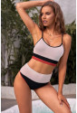 Spaghetti Straps Colorblock Ribbed High Waist Bikini