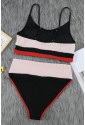 Spaghetti Straps Colorblock Ribbed High Waist Bikini