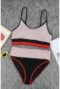 Spaghetti Straps Colorblock Ribbed High Waist Bikini