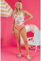 Orange Floral Patchwork Backless One Piece Swimsuit