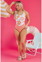 Orange Floral Patchwork Backless One Piece Swimsuit