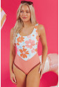 Orange Floral Patchwork Backless One Piece Swimsuit