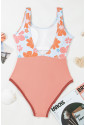 Orange Floral Patchwork Backless One Piece Swimsuit