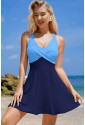 Blue Crisscross One Piece Swimsuit Skirtini CYNTHIA