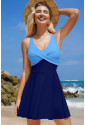 Blue Crisscross One Piece Swimsuit Skirtini CYNTHIA