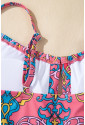 Blue Geometric Print Hollow Out Knotted Waist One Piece Swimsuit