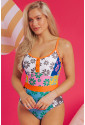 Orange Floral Colorblock Buttoned Décor Front Spaghetti Straps Teddy Swimsuit