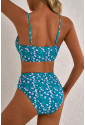 Blue Floral Print Smocked Cute Bikini Set