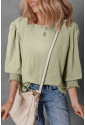 Elegant Green Textured Round Neck Blouse