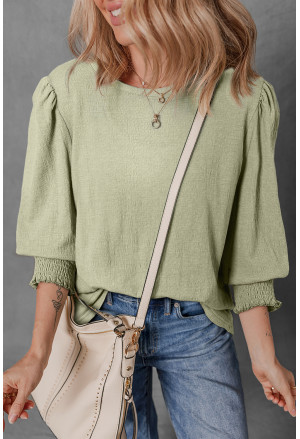 Elegant Green Textured Round Neck Blouse