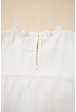 White Ruffle Trim Waffle Knit Blouse