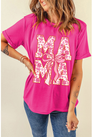 Floral MAMA Lettering Bow Print T Shirt