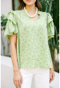 Elegant Green Textured Round Neck Blouse