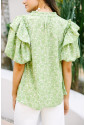 Elegant Green Textured Round Neck Blouse