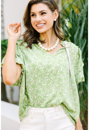 Elegant Green Textured Round Neck Blouse