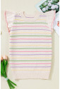 Striped Eyelet Knit Ruffled Sleeve Sweater T Shirt