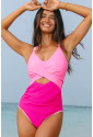 Ric Rac Trim Contrasted Patchwork Cutout One Piece Swimsuit