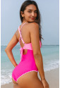 Ric Rac Trim Contrasted Patchwork Cutout One Piece Swimsuit