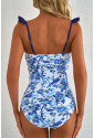 Blue Cutout Ruffled Spaghetti Strap One-Piece Swimwear