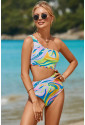 Multicolor Abstract Swirl Print Asymmetric Cutout One Piece Swimsuit