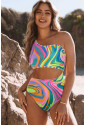 Multicolor Abstract Swirl Print Asymmetric Cutout One Piece Swimsuit