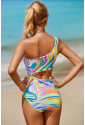 Multicolor Abstract Swirl Print Asymmetric Cutout One Piece Swimsuit