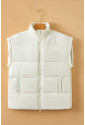 Beige Zipper Stand Neck Oversized Puffer Vest