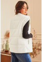 Beige Zipper Stand Neck Oversized Puffer Vest