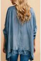 Dusk Blue Chambray Ruffle Hem Half Sleeve Open Loose Kimono