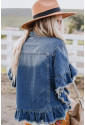 Raw Edge Ruffled Short Sleeve Denim Jacket