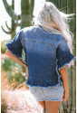 Raw Edge Ruffled Short Sleeve Denim Jacket