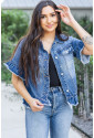 Raw Edge Ruffled Short Sleeve Denim Jacket