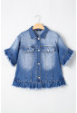 Raw Edge Ruffled Short Sleeve Denim Jacket