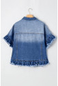 Raw Edge Ruffled Short Sleeve Denim Jacket