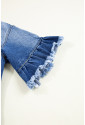 Raw Edge Ruffled Short Sleeve Denim Jacket