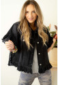 Raw Edge Ruffled Short Sleeve Denim Jacket