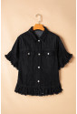 Raw Edge Ruffled Short Sleeve Denim Jacket