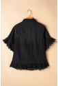 Raw Edge Ruffled Short Sleeve Denim Jacket