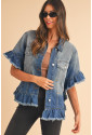 Raw Edge Ruffled Short Sleeve Denim Jacket